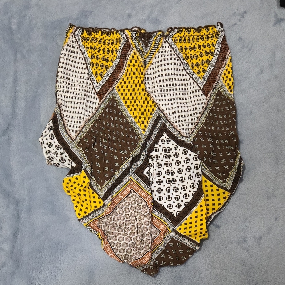 New Look High Waist Yellow and Brown Patchwork Shorts